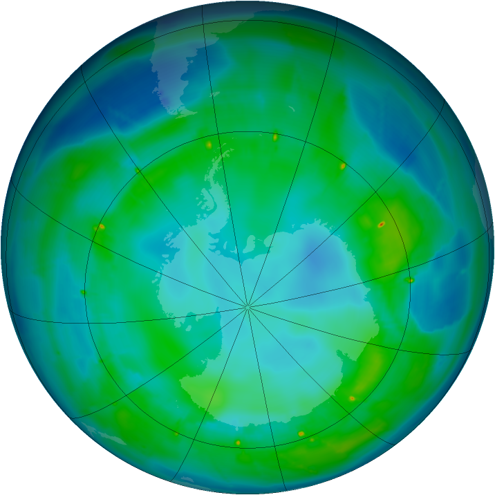 Antarctic ozone map for 30 April 2010
